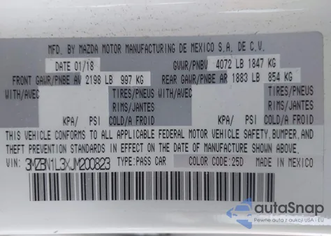 2018 Mazda Mazda3 Touring z USA, uszkodzony, nr VIN 3MZBN1L3XJM200823